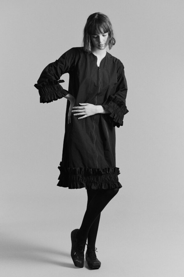 Fukkura Poplin Dress W. Zipper Black 14914