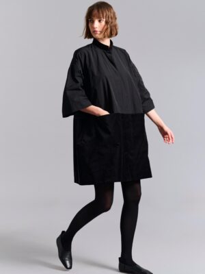 Fukkura Poplin Coat Dress Black 14915