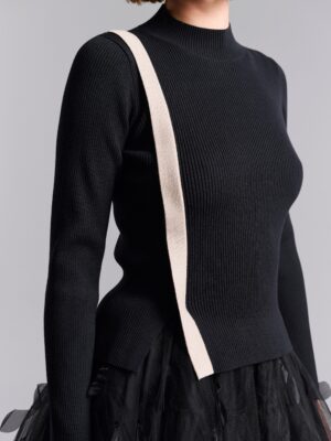 Saku Blouse W. Slit Black/ Ivory 14939