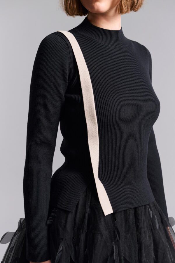 Saku Blouse W. Slit Black/ Ivory 14939