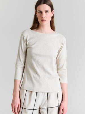 Naibu Rib Blouse W. 3/4 Sleeves Ivory 14748