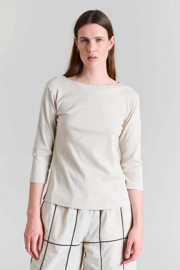 Naibu Rib Blouse W. 3/4 Sleeves Ivory 14748