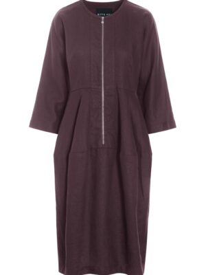 Lazy Linen Dress With Zipper Raisin 14980