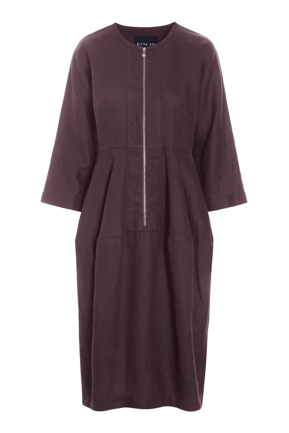 Lazy Linen Dress With Zipper Raisin 14980