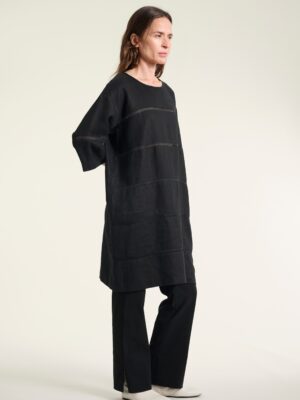 Lazy Linen Dress With Panels Black 14982
