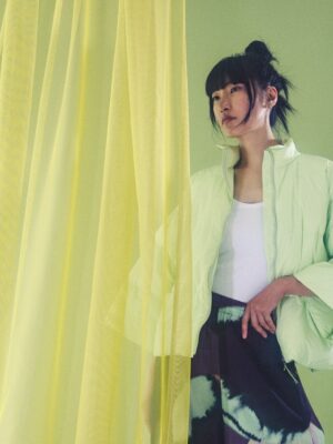 Feather Down Jacket With Collar Lime Cream 15053