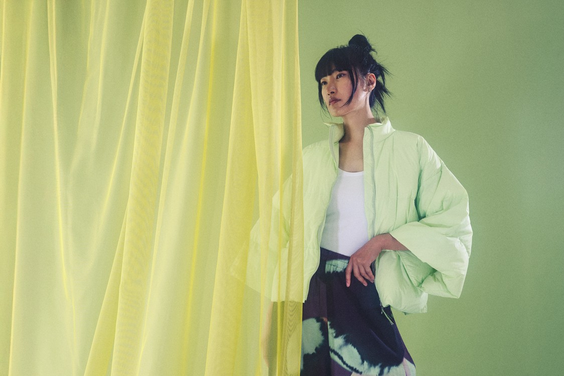 Feather Down Jacket With Collar Lime Cream 15053