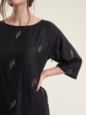 Dress With Beads Airy Linen Black 15189