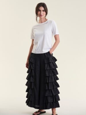 Flounce Pants Airy Linen Black 15195