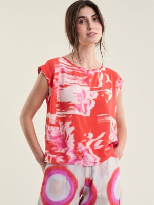 Haru FSC Blouse W. Round Neck Kimono Flower 15216