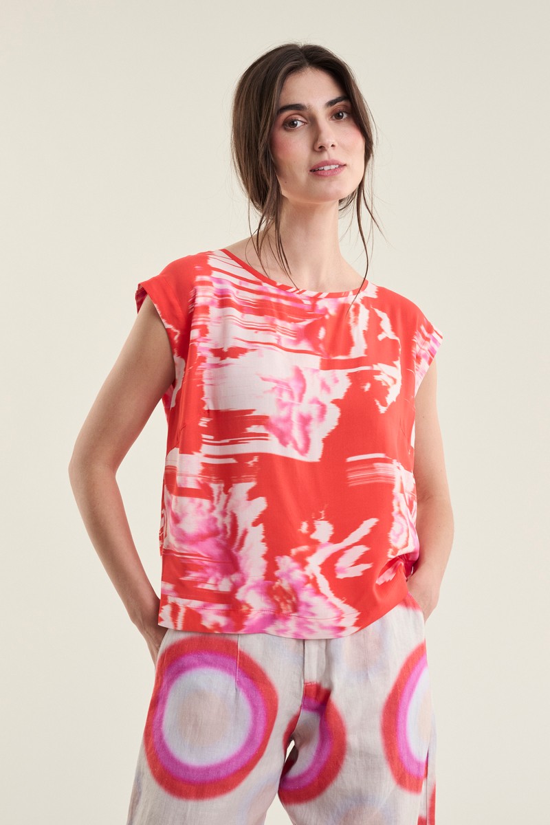 Haru FSC Blouse W. Round Neck Kimono Flower 15216