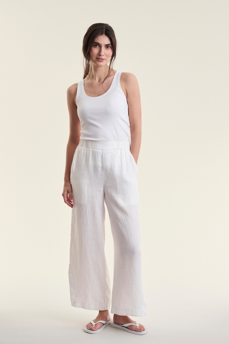 Elastic Pants Airy Linen White 15196