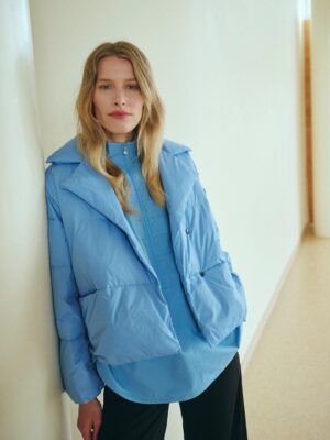 Feather Down Lapel Jacket Lake Blue 15429