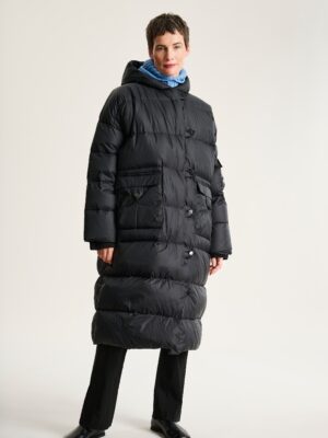 Feather Down Coat With Pockets Black 15427